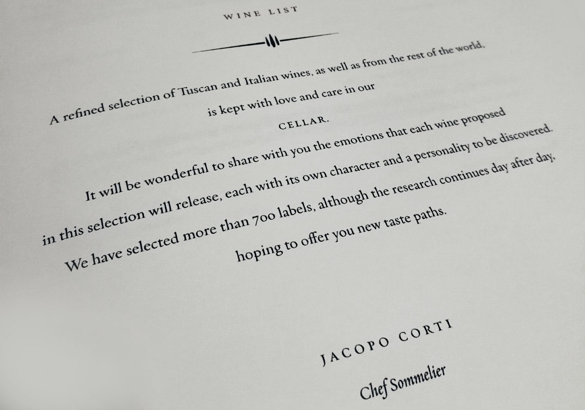 Jacopo Corti Sommelier wine list